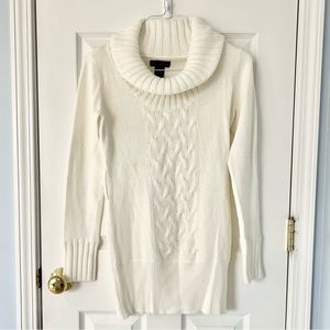 J.J. Basics White Turtleneck Sweater Dress with Long Sleeves